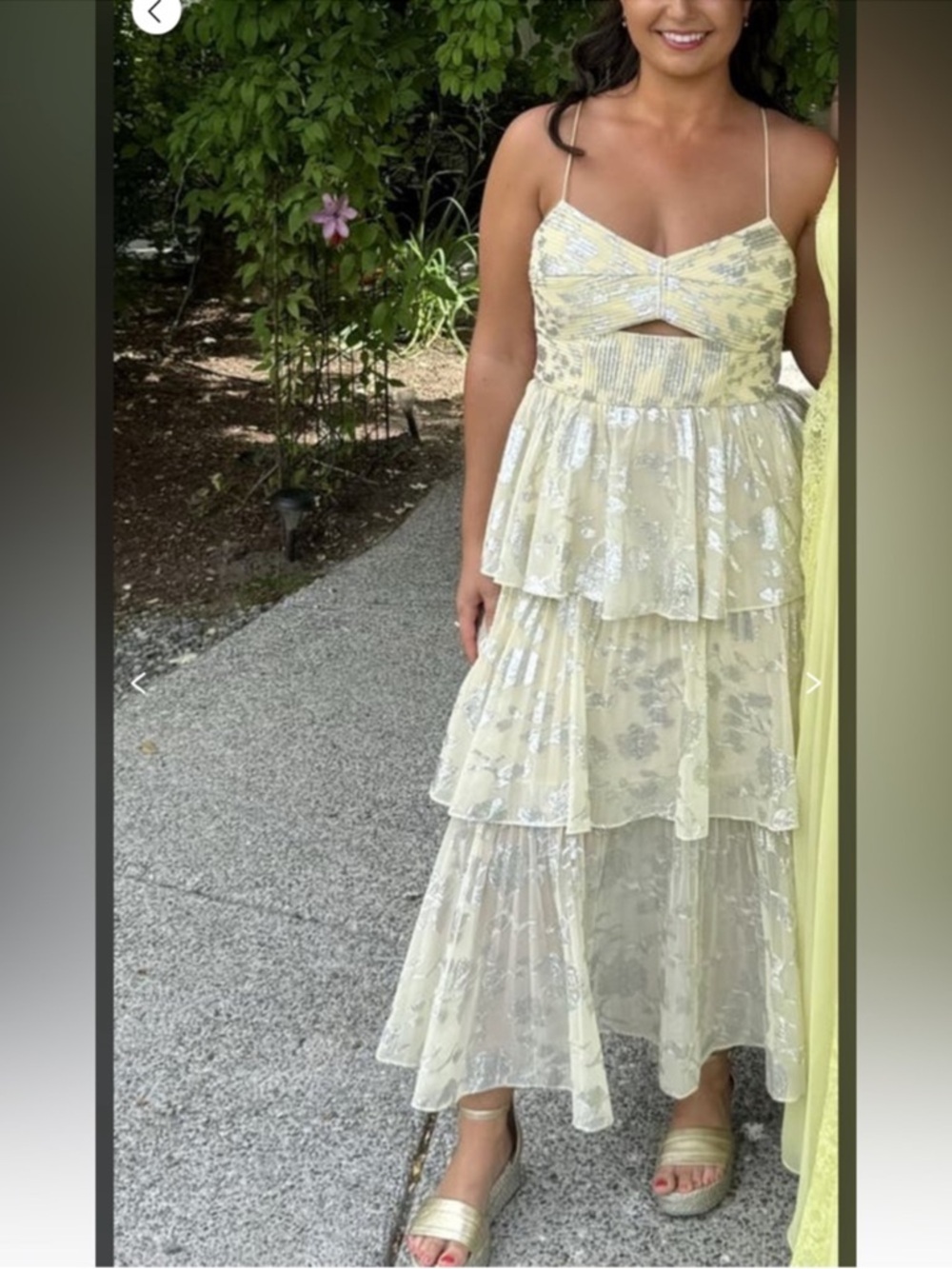 Self-Portrait Yellow Metallic
Jacquard Tiered Midi Dress Sz 8 - Picture 3 of 16